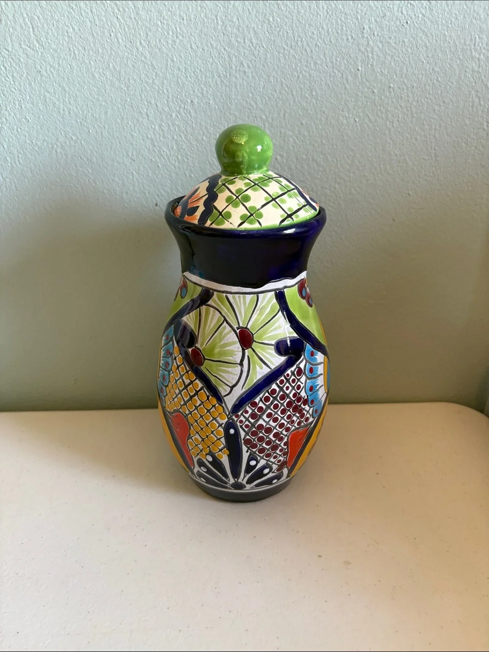 Handmade Mexican Multicolor Terracotta Ceramic Decorative Jar